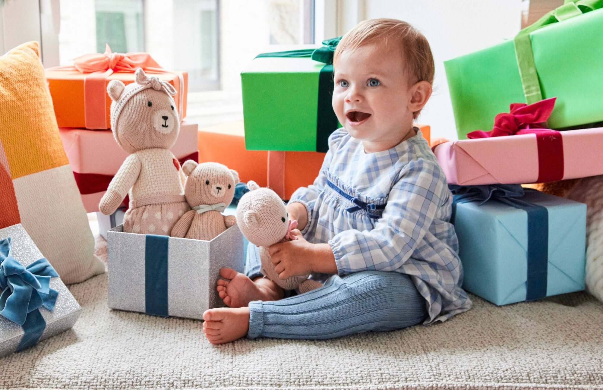 Pile of gifts and baby