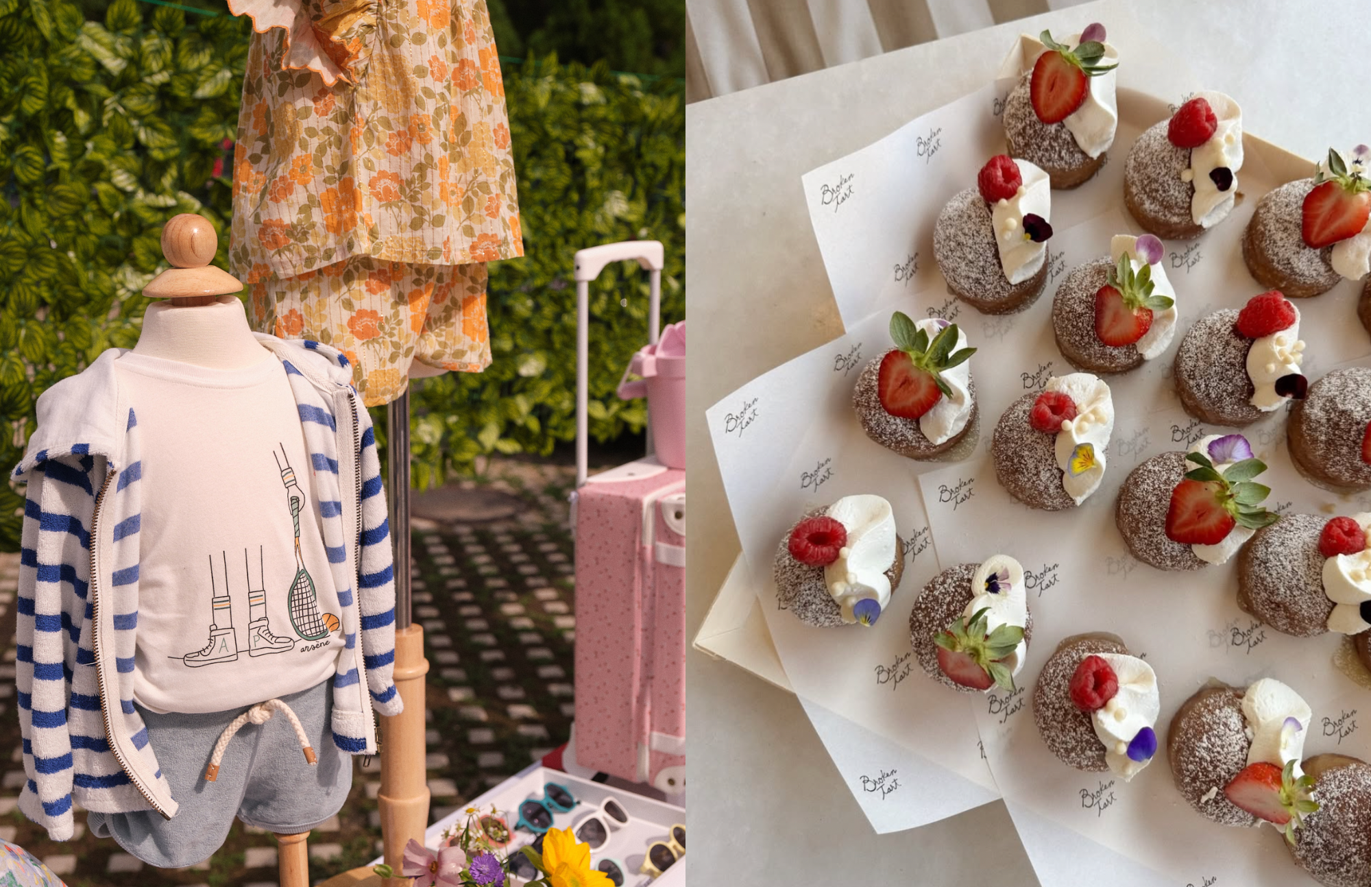 Danrie clothes on mannequin and baked goods collage