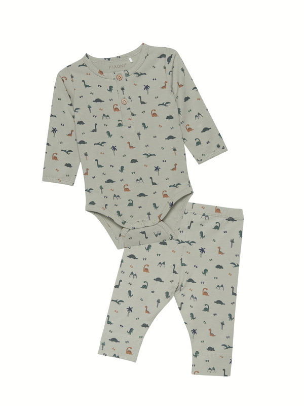 Dino Bodysuit & Leggings Set Sets Fixoni Seagrass 1M