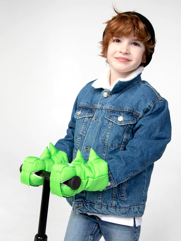 Kids Scooter Warmmuffs - Green Dino Gloves 7AM Enfant
