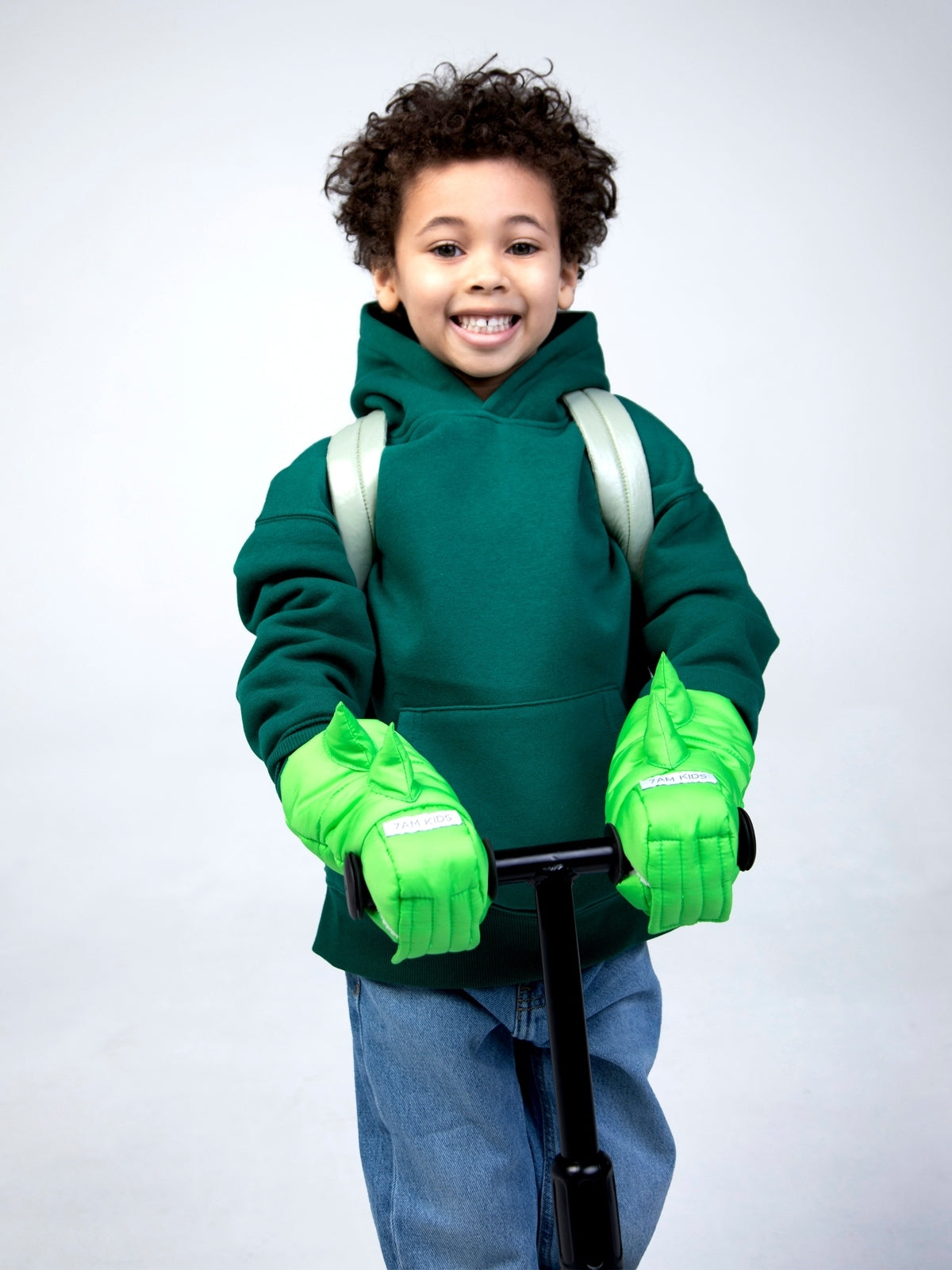 Kids Scooter Warmmuffs - Green Dino Gloves 7AM Enfant