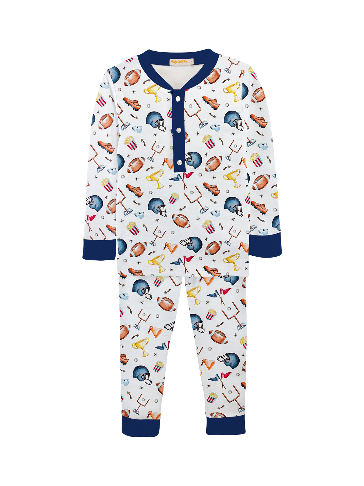 Football PJ Set Pajamas Baby Club Chic White 2Y