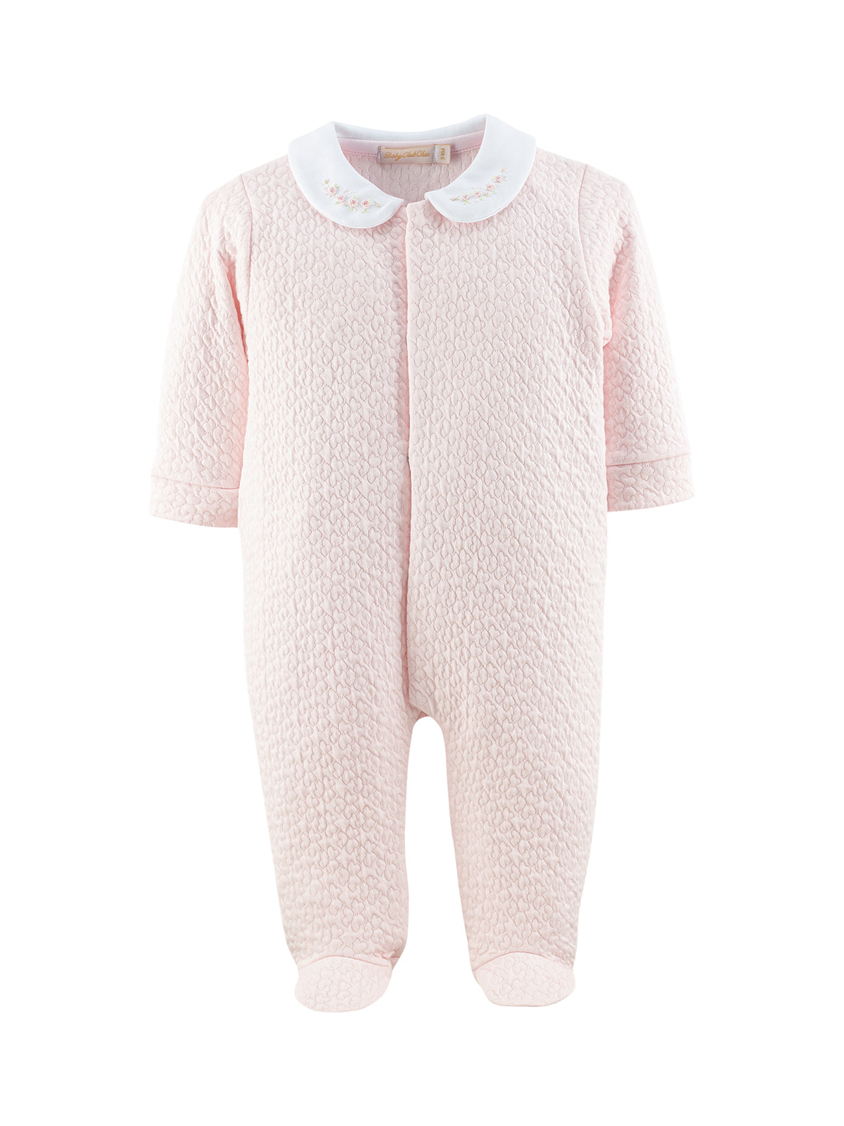 Stitched Hearts Footie with Embroided Collar Rompers Baby Club Chic Light Pink NB
