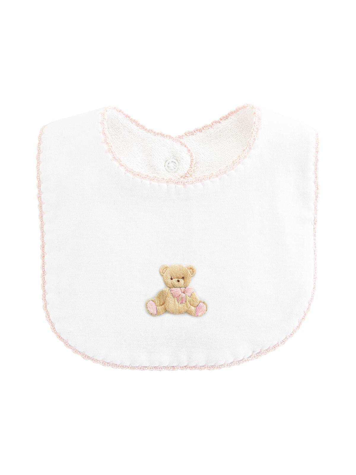 Teddy Bear Bib with Crochet Trim - Pink Accessories Baby Club Chic