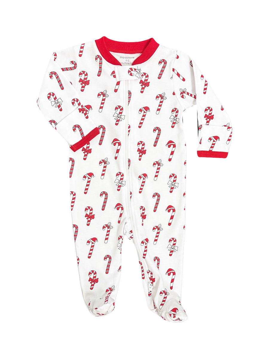 Candy Canes Zipper Footie Pajamas Baby Noomie White 0-3M