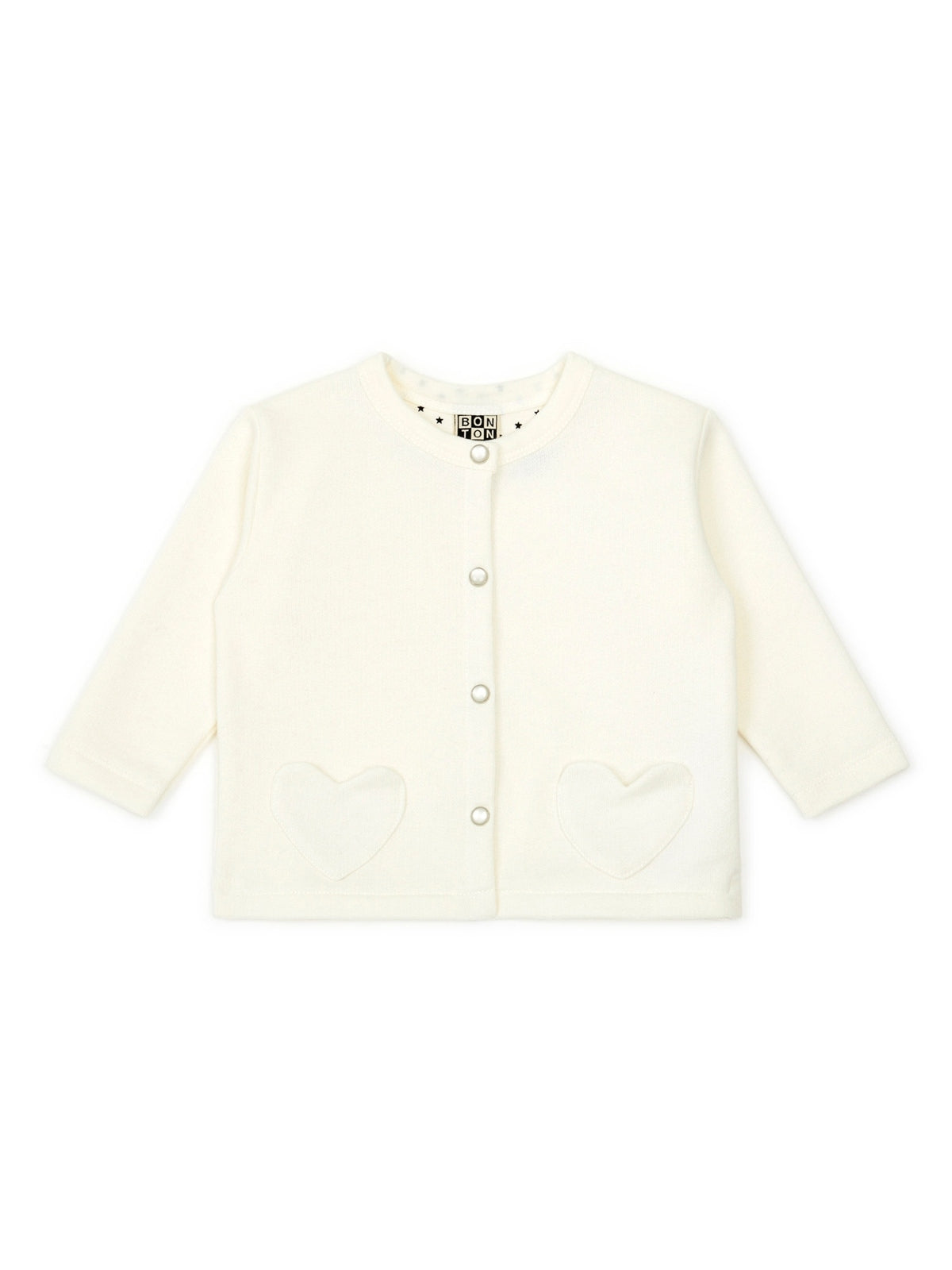 Heart Pocket Cardigan Sweaters Bonton Ecru 12M