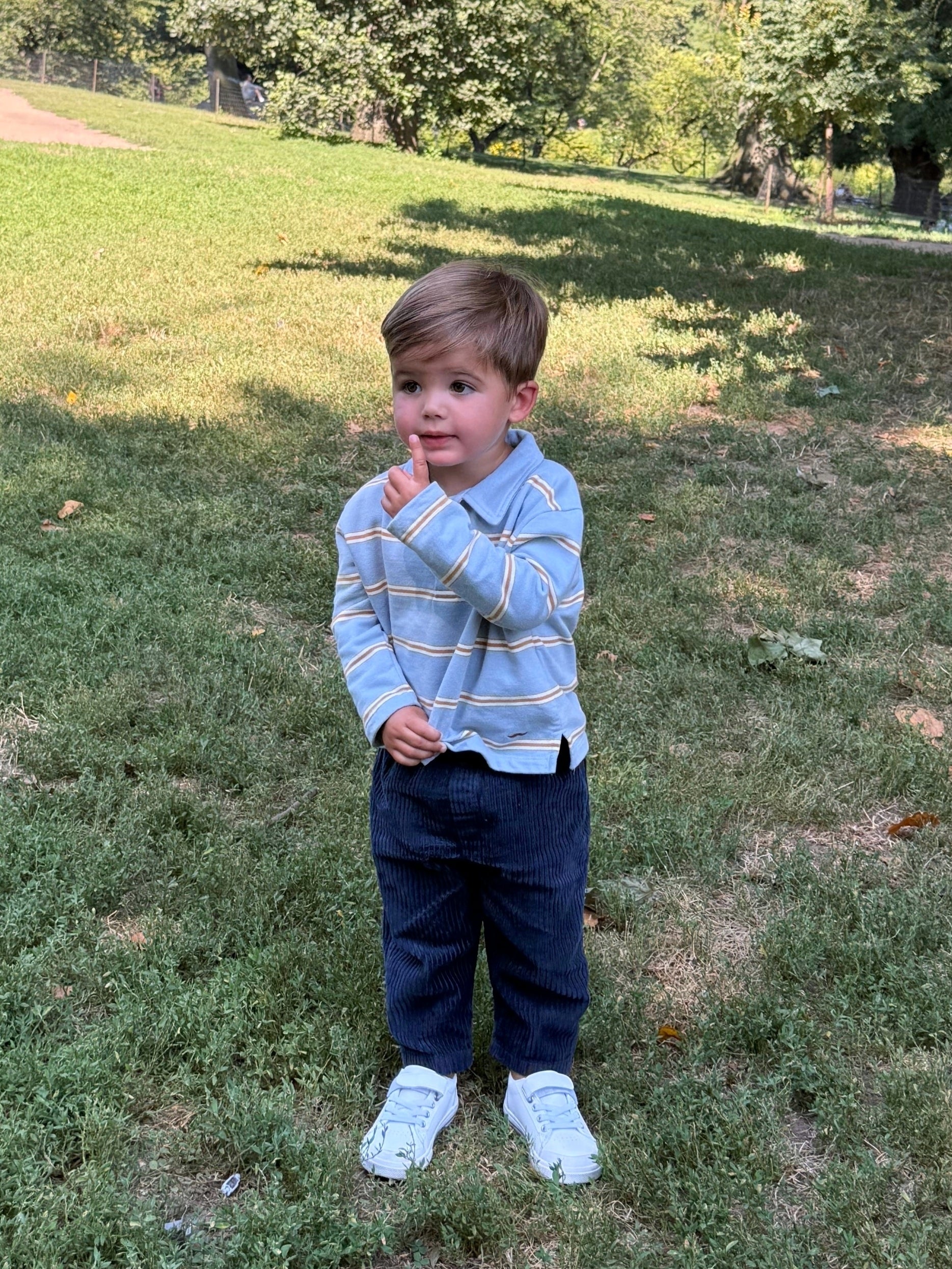 Fine Stripe Polo Sweatshirt - Ice Blue Tops Emile et Ida