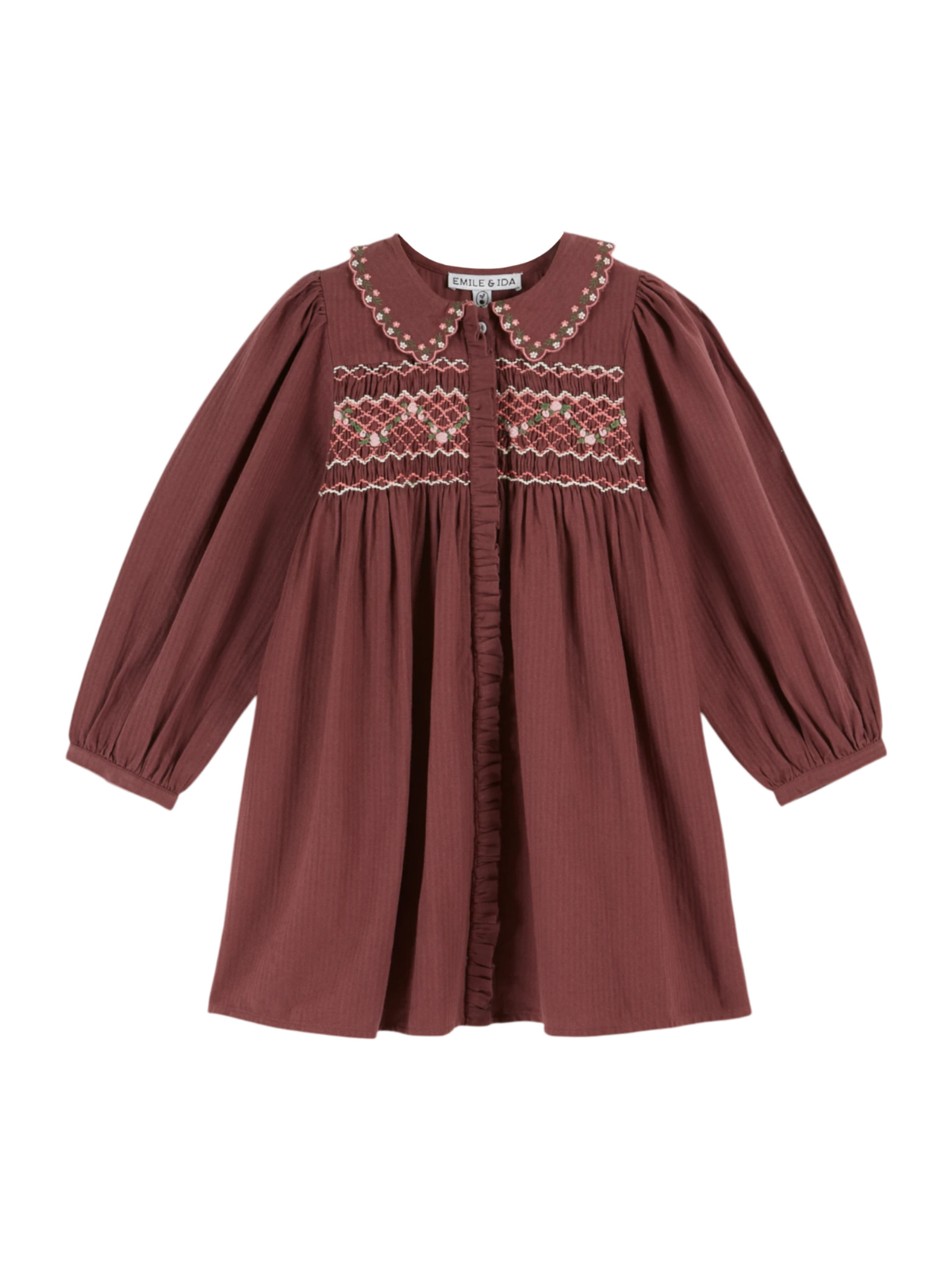 Violet Floral Embroidered Dress with Smocking Dresses Emile et Ida Violet 2Y