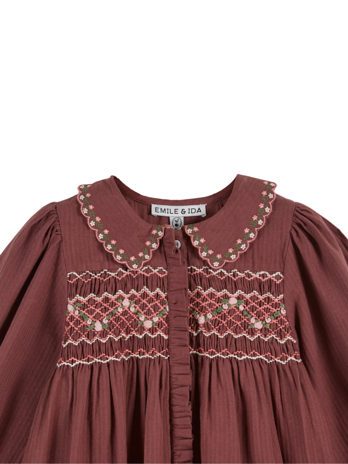 Violet Floral Embroidered Dress with Smocking Dresses Emile et Ida