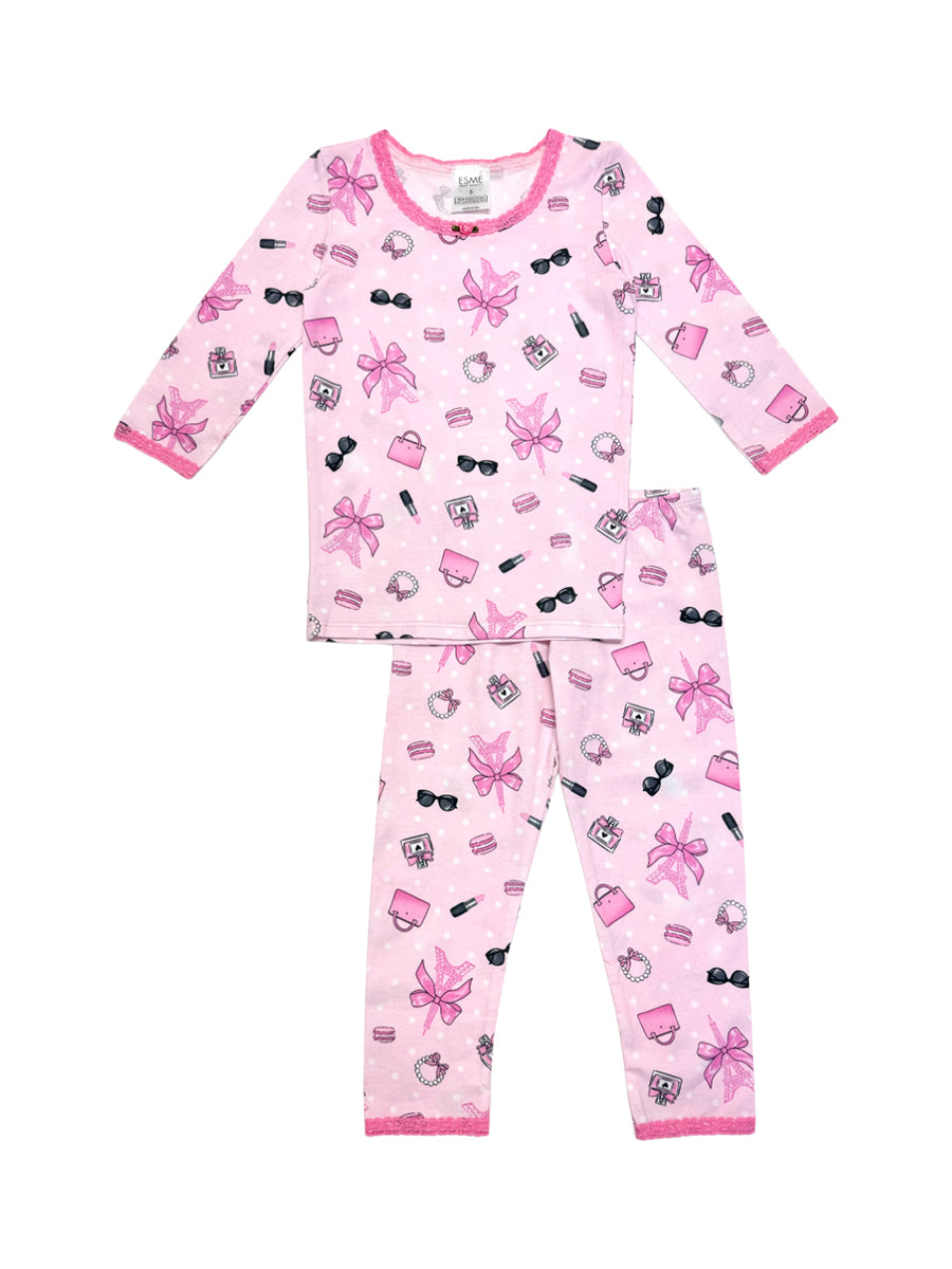 J'Adore Paris Two Piece Pajamas Pajamas Esme Pink 2Y