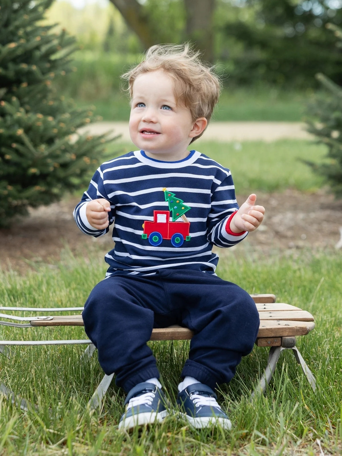 Stripe Tee with Christmas Truck Tees Florence Eiseman