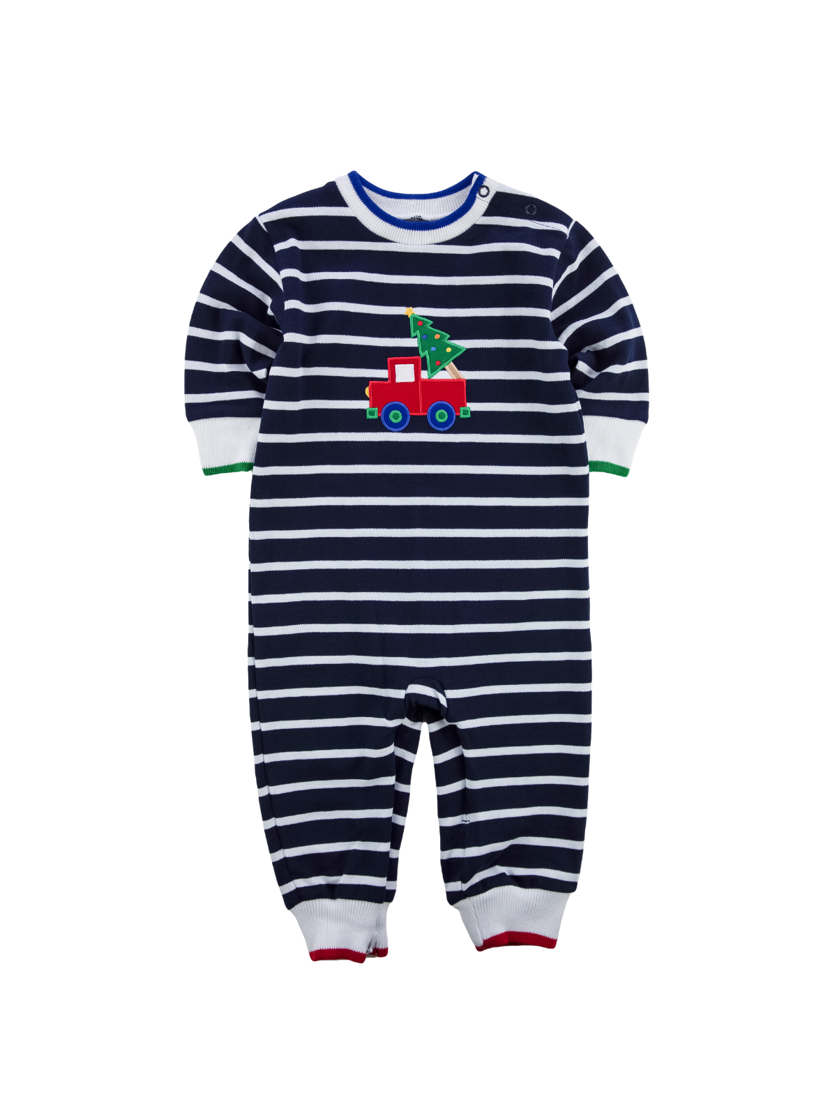 Stripe Christmas Truck Romper Rompers Florence Eiseman Navy 3M