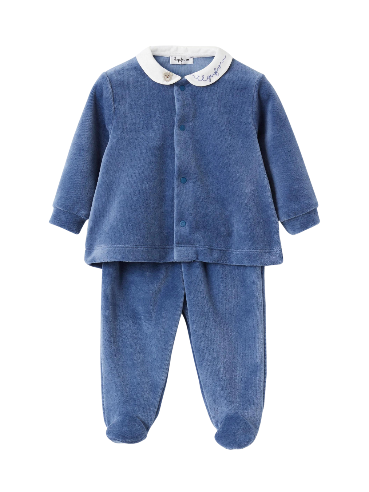 Velour Two Piece Baby Set with Embroidery Sets Il Gufo Moonlight Blue 1M