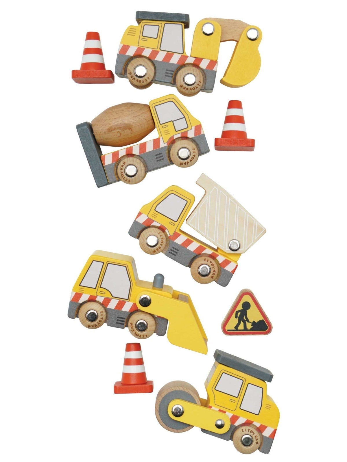 Wooden Construction Toy Cars, Trucks, & Diggers Vehicles Le Toy Van