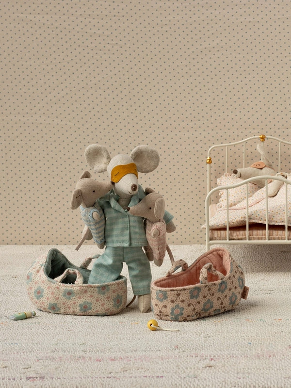 Blue Baby Mouse in Carry Cot Pretend Play Maileg