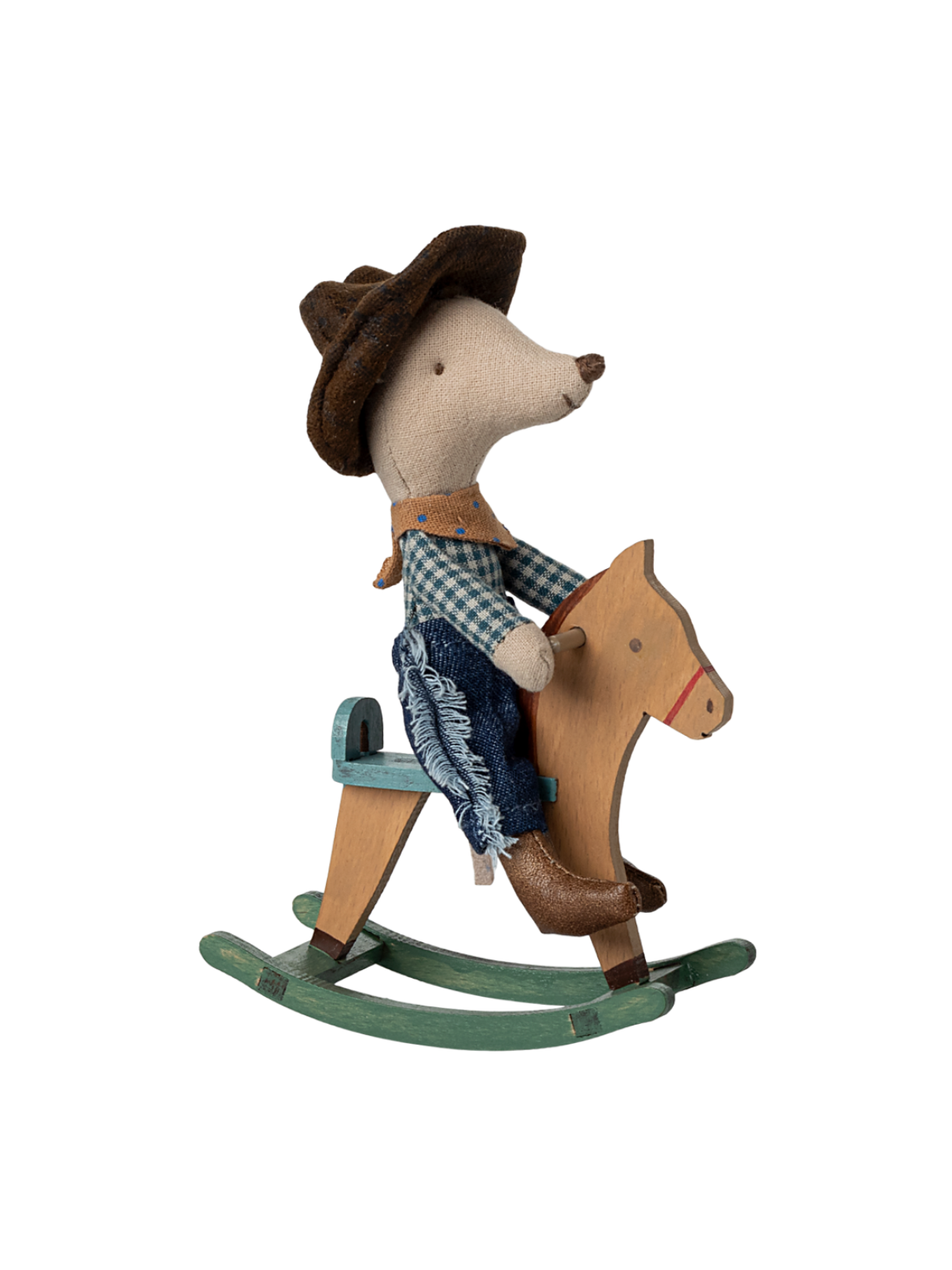 Cowboy Mouse on Rocking Horse, Little Brother Pretend Play Maileg
