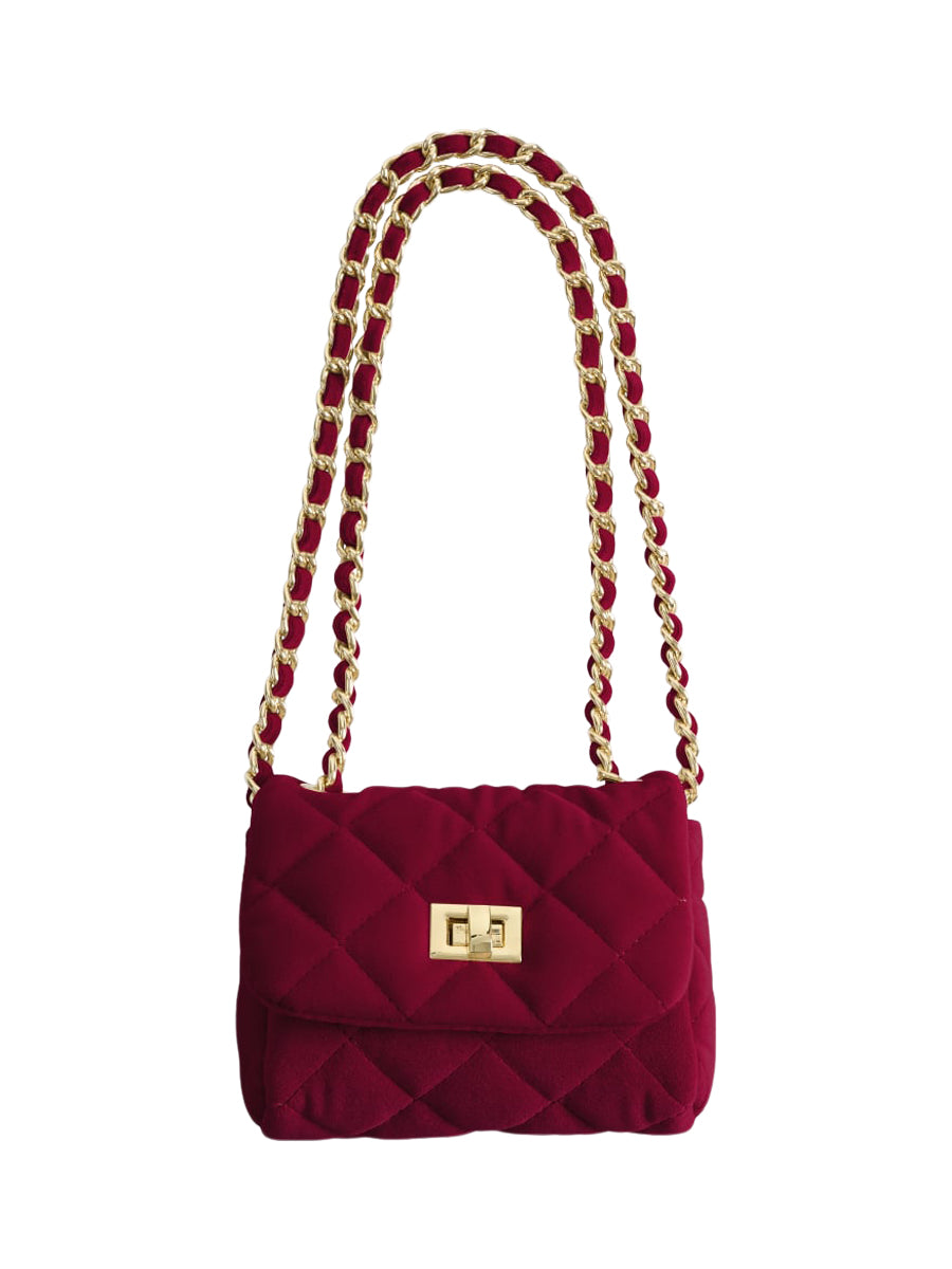 Small Velvet Chain Purse - Scarlet Red Bags Milledeux