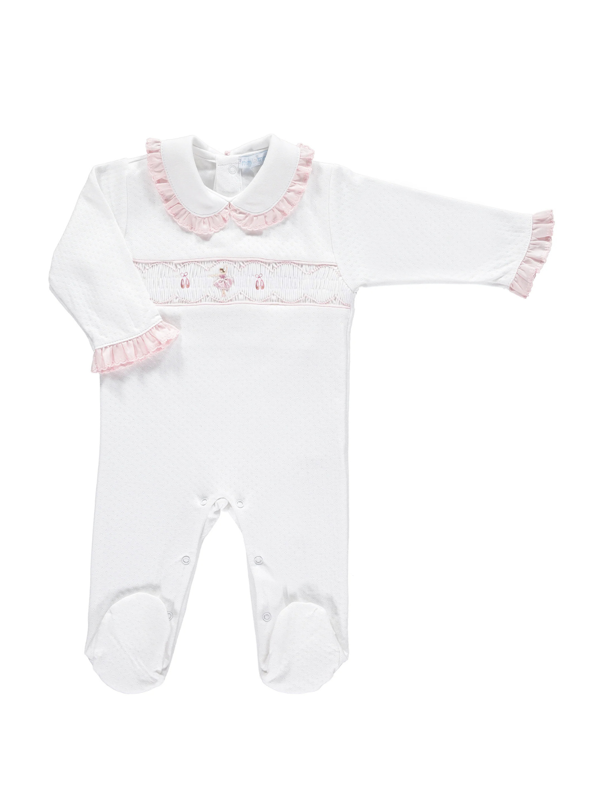 Ballerina Smocked Footie Rompers Mini-La-Mode White Newborn