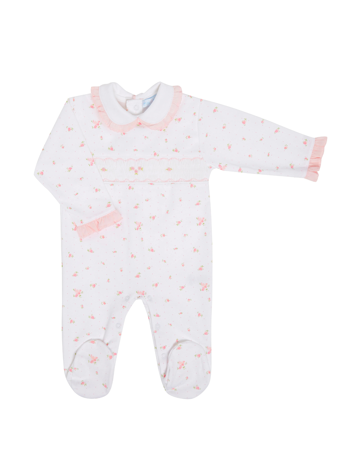Sweet Rose Smocked Footie Rompers Mini-La-Mode White Newborn