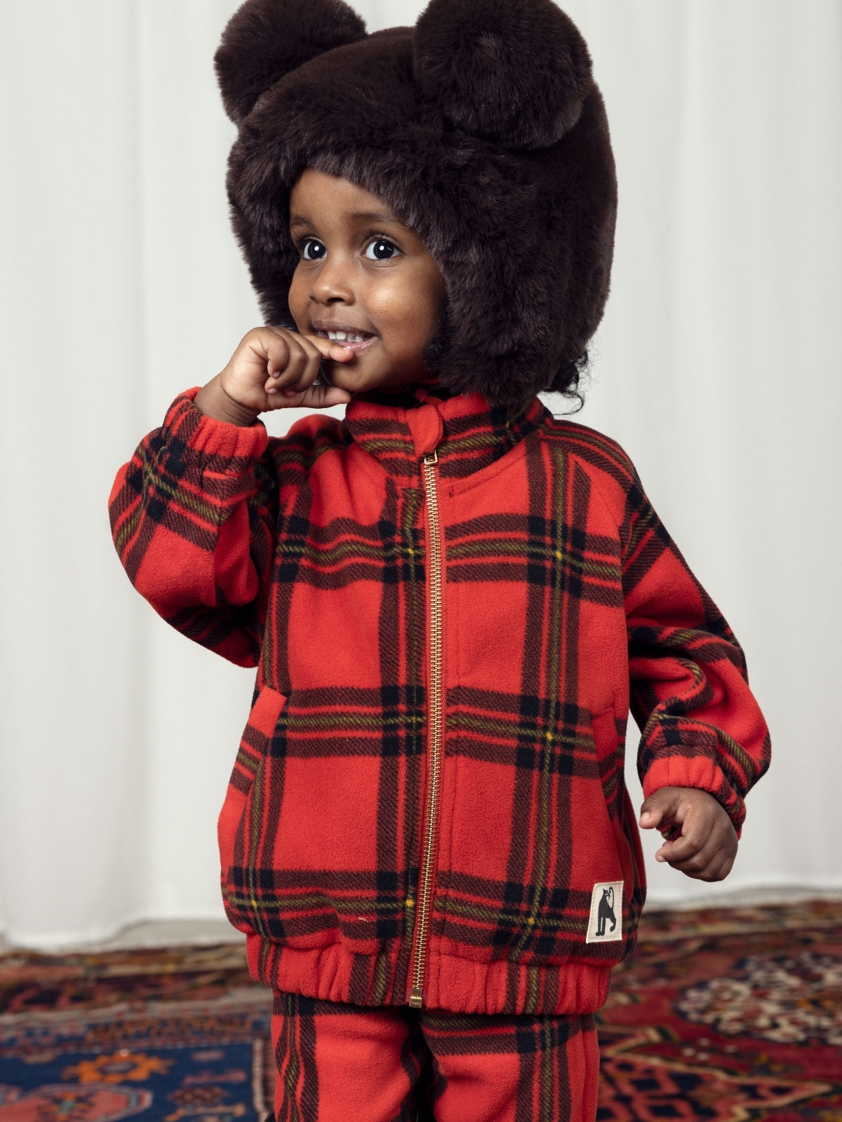 Red Check Fleece Joggers Pants Mini Rodini