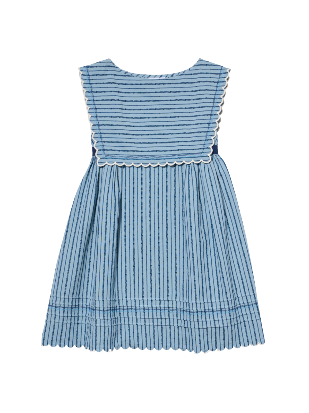 Clairette Dress | Scalloped edging Navy Ladder Stripe / 24M Clairette Dress | Scalloped edging Navy Ladder Stripe / 24M