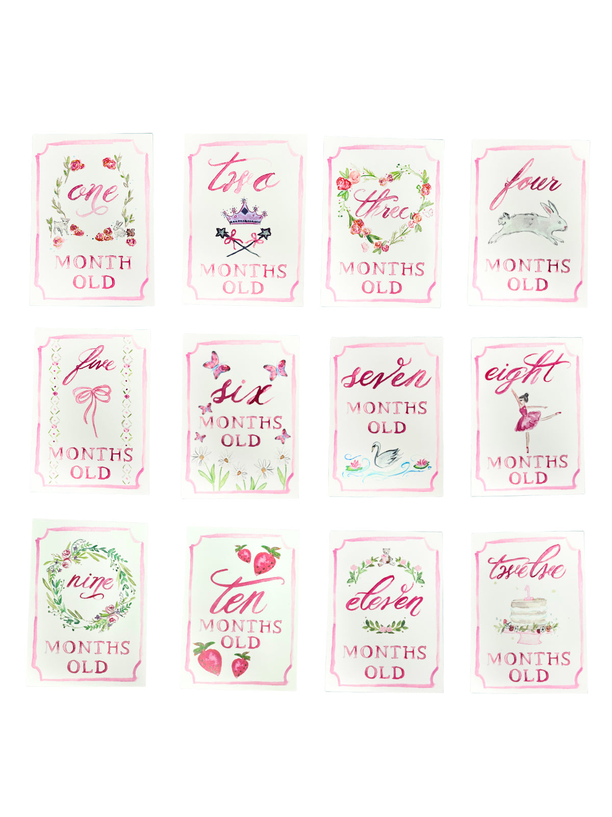 Monthly Milestone Card Set - Pink Party Supplies Over The Moon