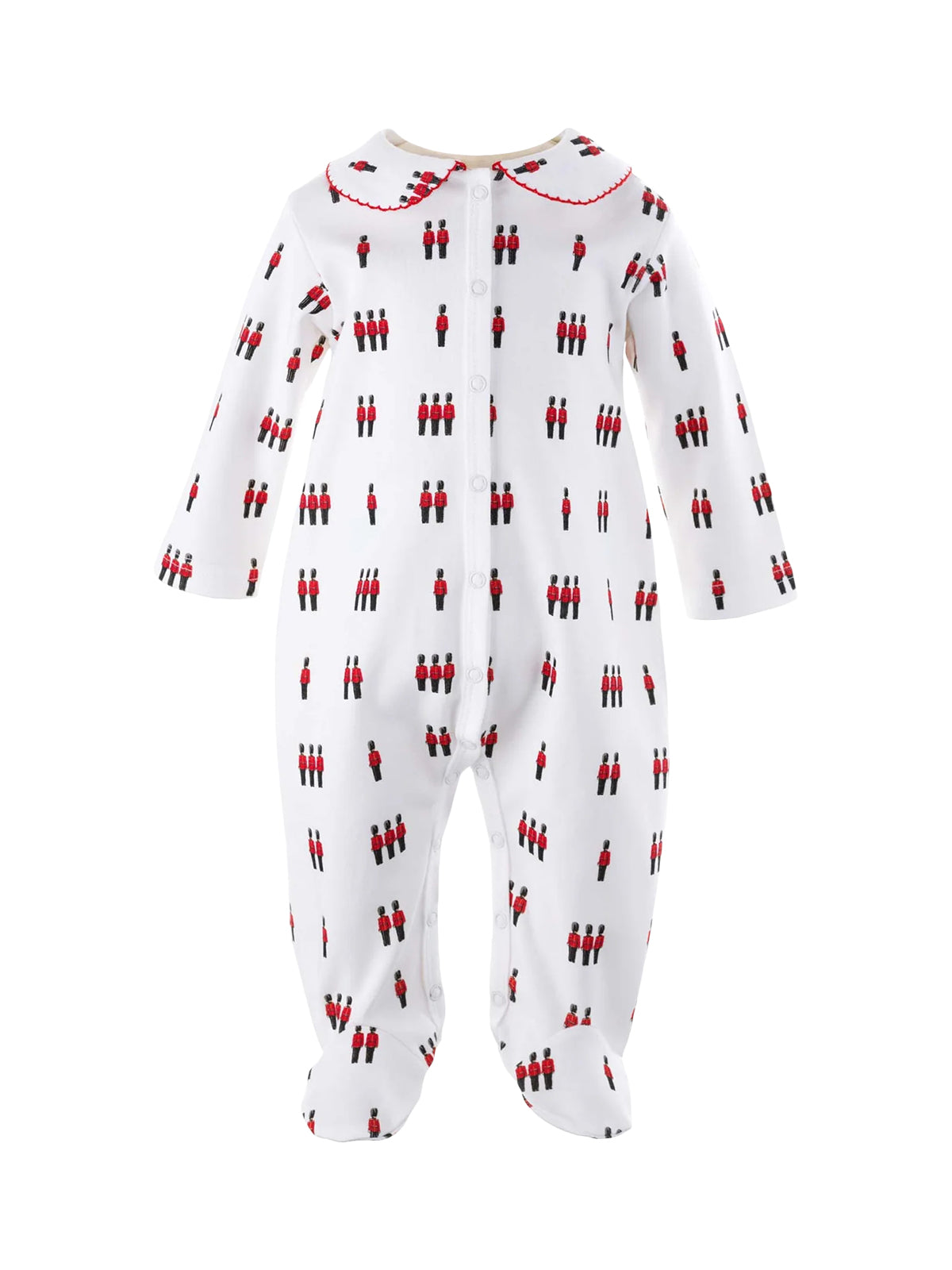 Soldier Print Footie Rompers Rachel Riley White 1M