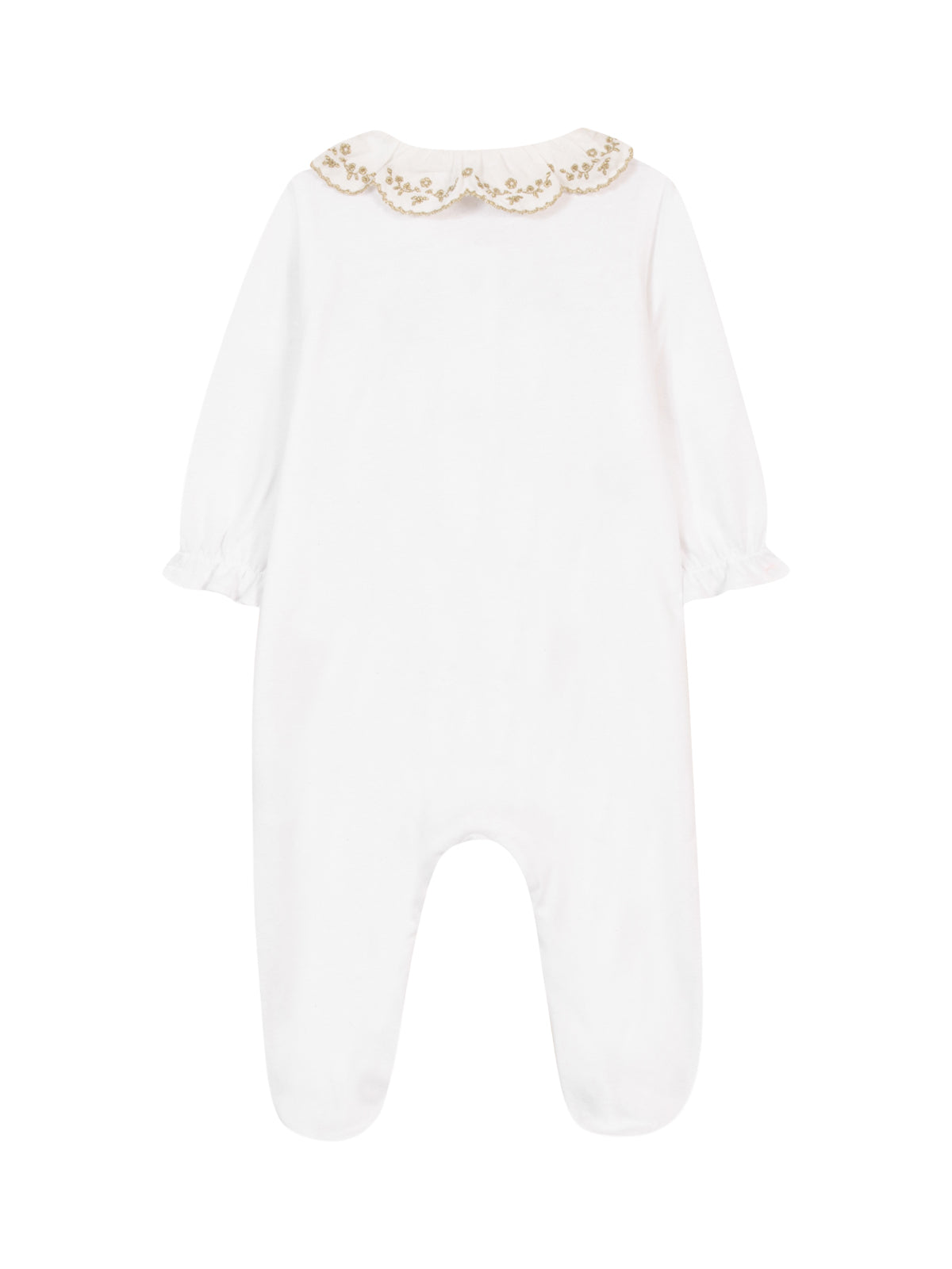 Embroidered Gold Trim Footie Rompers Tartine et Chocolat