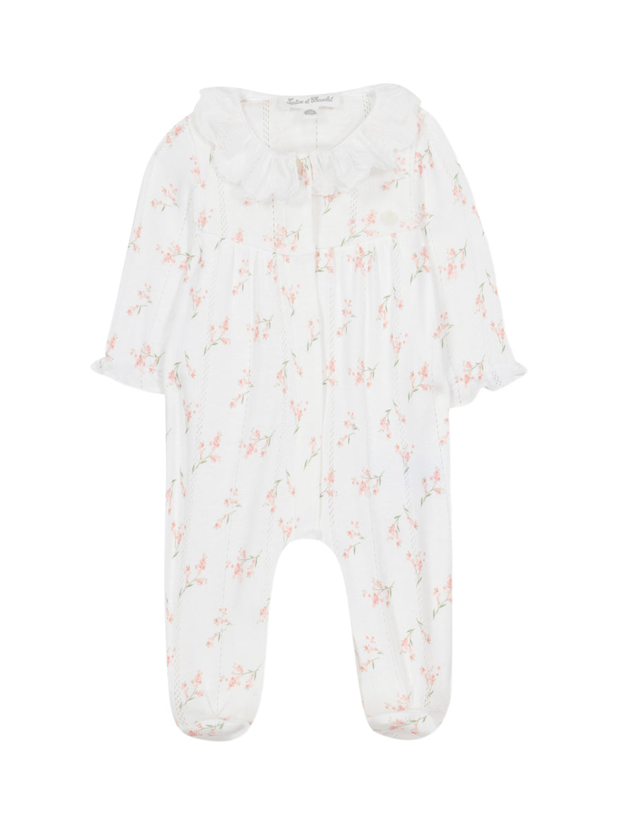 Floral Pointelle Romper Rompers Tartine et Chocolat White 3M