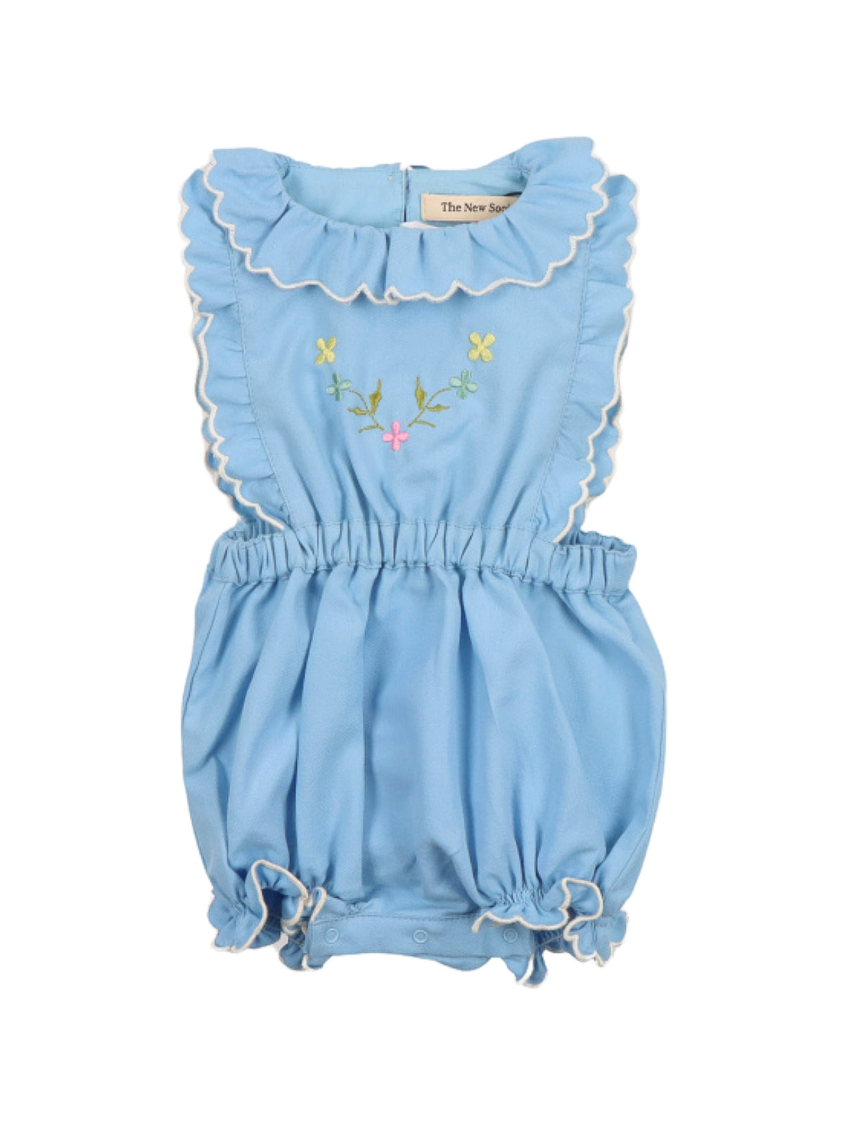 Hermione Embroidered Ruffle Romper Rompers The New Society Powder Blue 3M