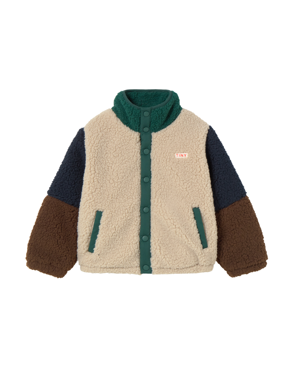 Neutral Colorblock Polar Sherpa Jacket Outerwear Tiny Cottons Dark Green 2Y
