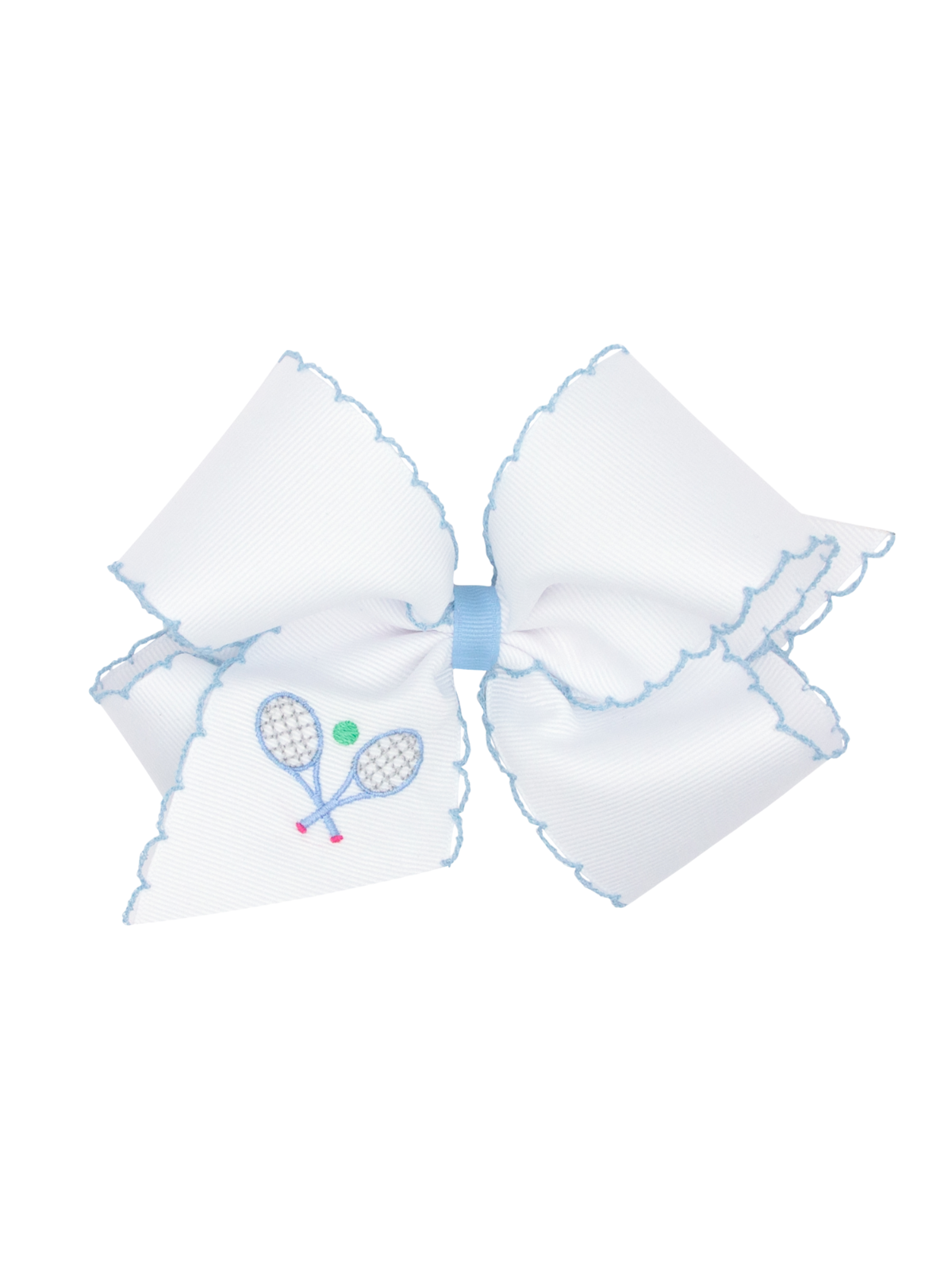 Moonstitch Grosgrain Bow - Tennis Hair Accessories Wee Ones White Medium