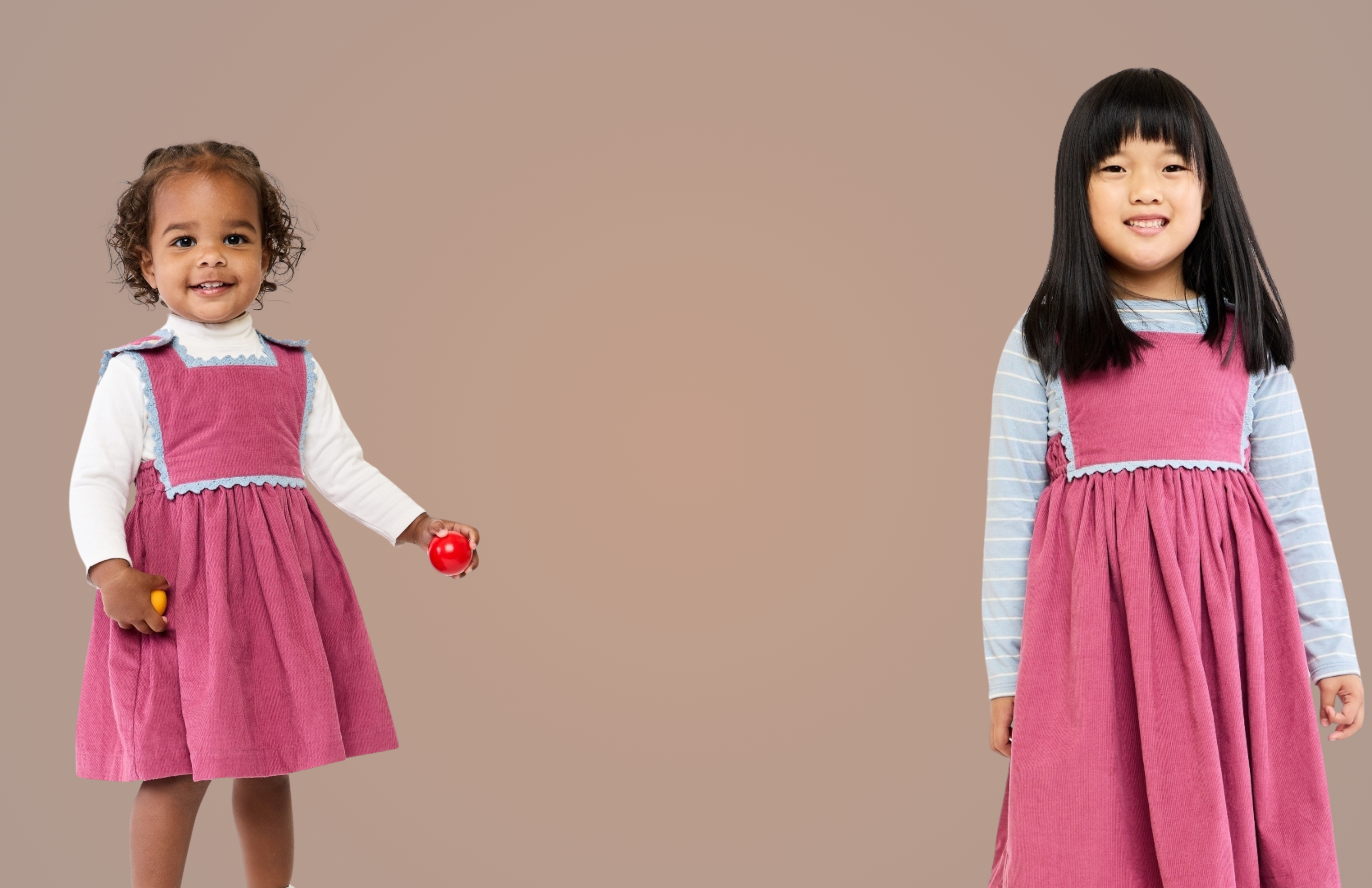 2 girls in matching purple dresses