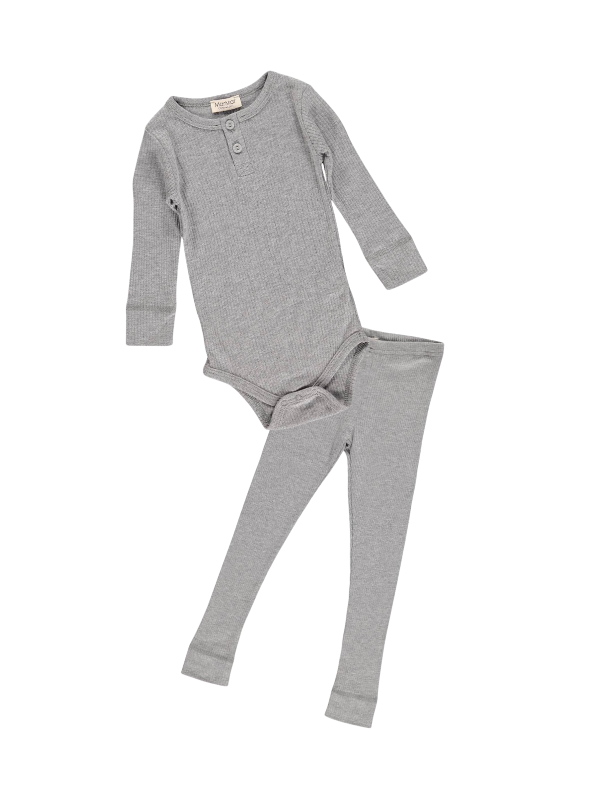 Basic Rib Henley Bodysuit & Leggings Set Sets Marmar Copenhagen Grey Melange 2M