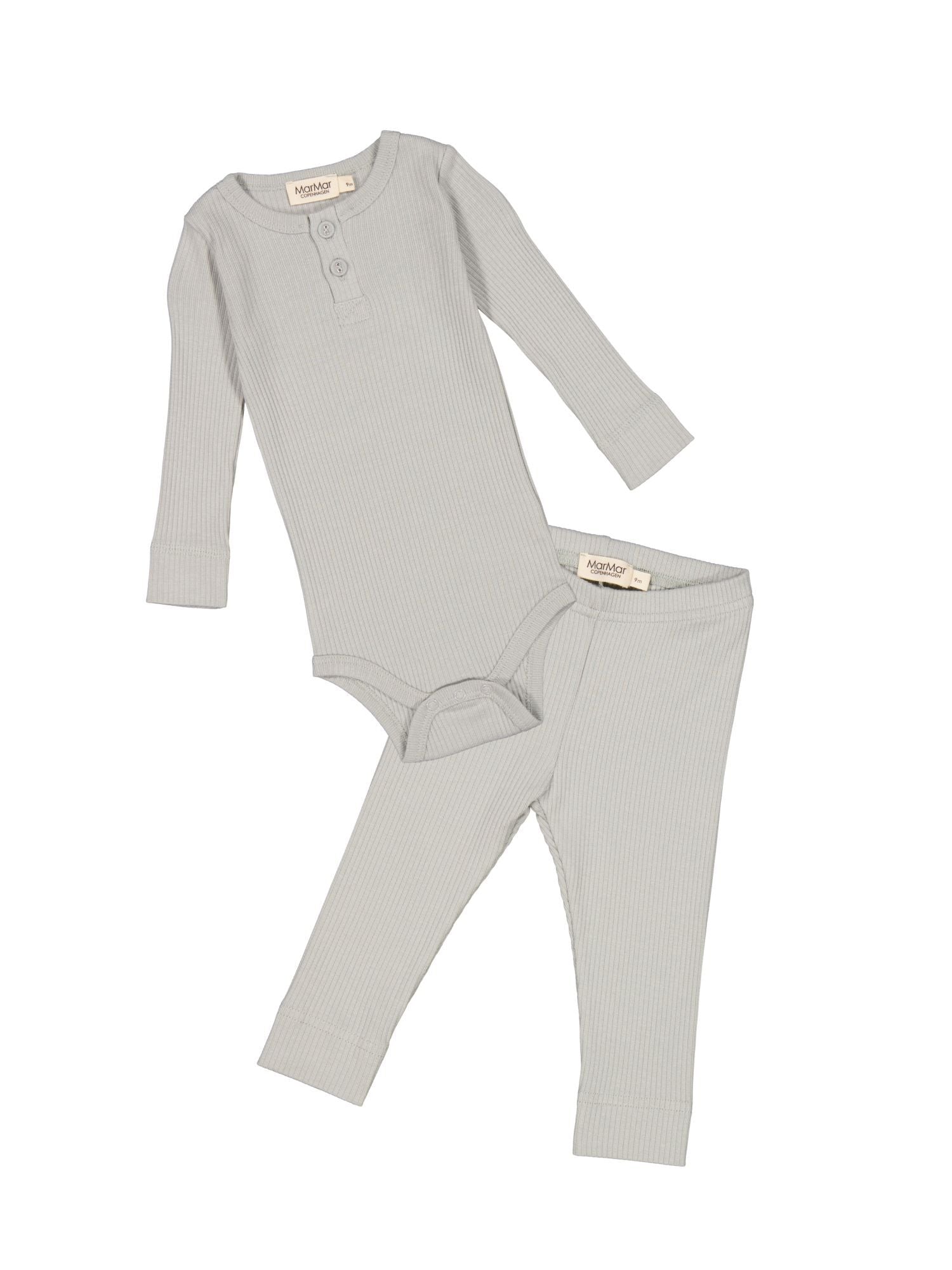 Basic Rib Henley Bodysuit & Leggings Set Sets Marmar Copenhagen Chalk 2M