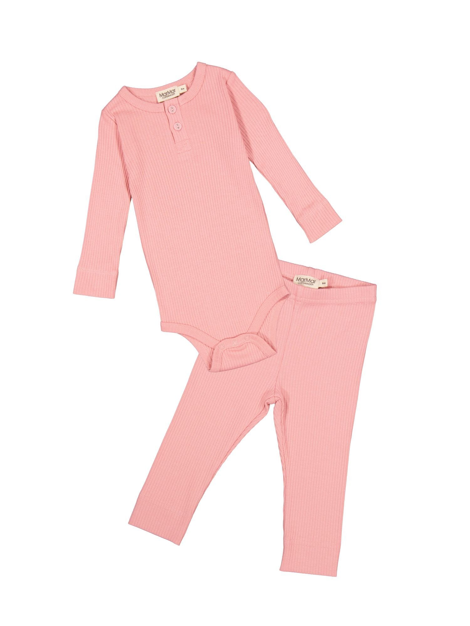 Basic Rib Henley Bodysuit & Leggings Set Sets Marmar Copenhagen Pink Delight 2M