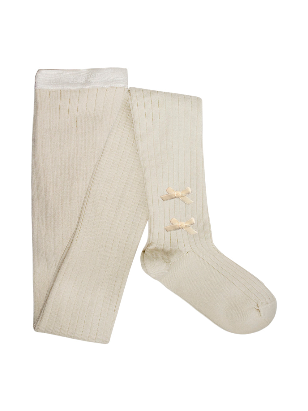 Capucine Ribbed Tights with Velvet Bows Tights Collégien Ivory 6M