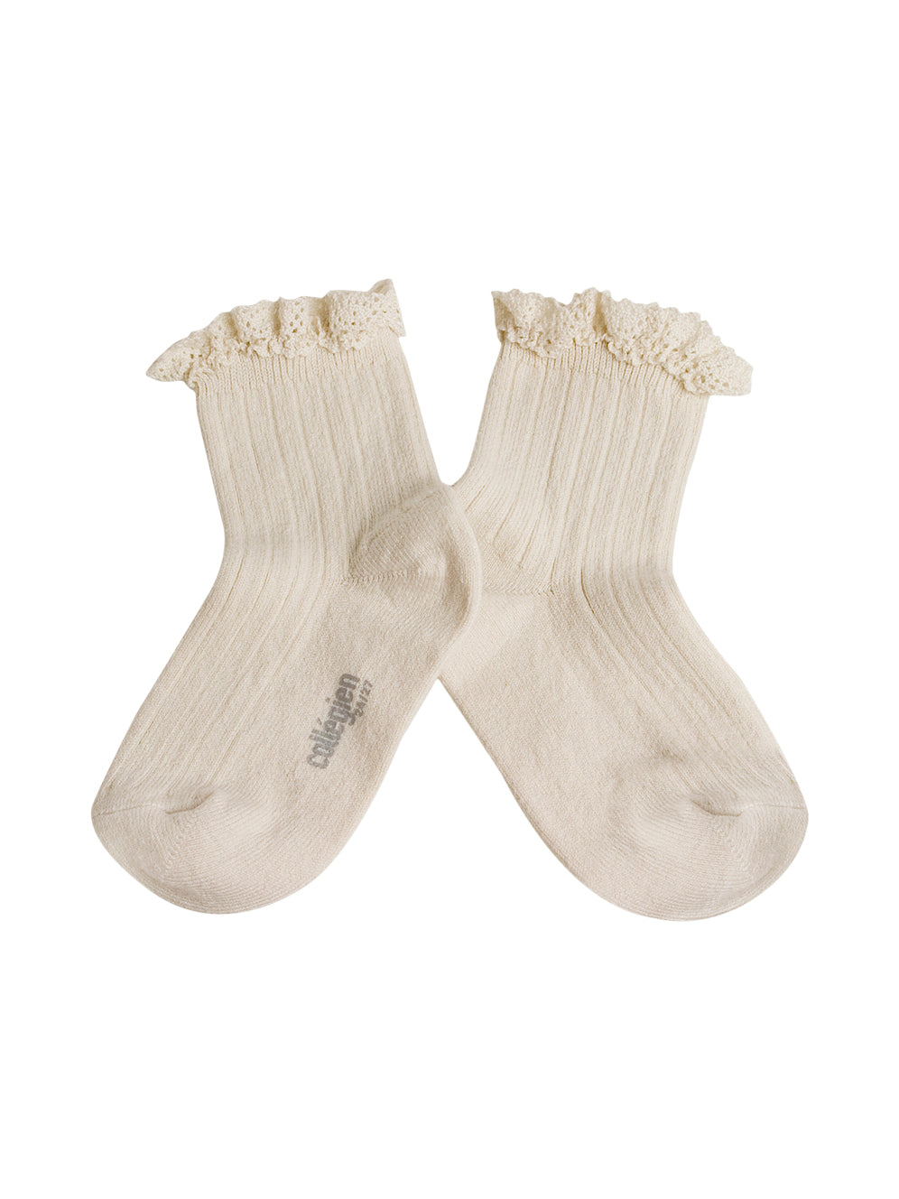 Lili Lace Trim Ribbed Ankle Socks Socks Collégien Ecru EU18/20