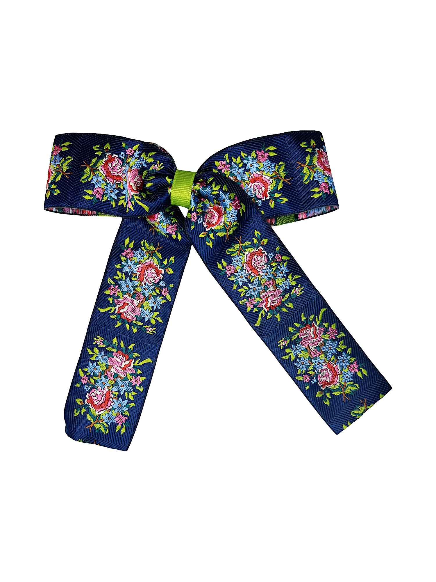 Red and Navy Blooms Vintage Ribbon Bow Hair Accessories Hibiscus Linens Red Navy Blooms
