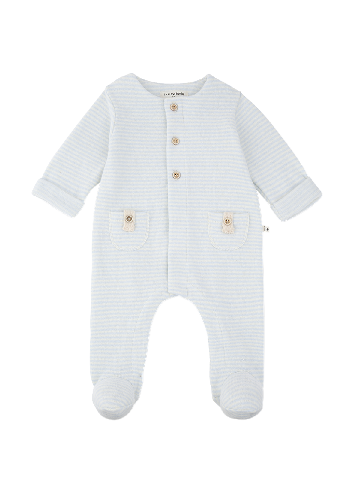 Blue Stripe Footie Rompers 1+ in The Family Light Blue 1M