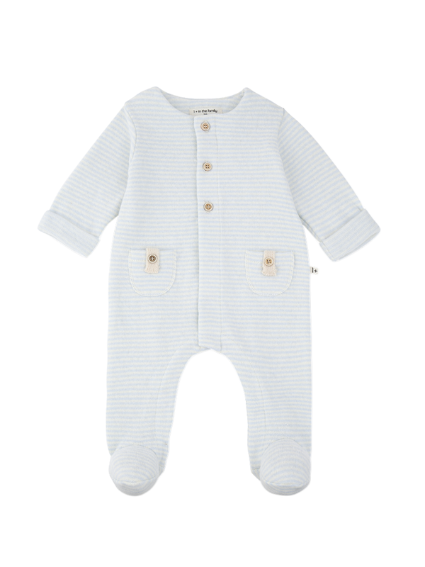 Blue Stripe Footie Rompers 1+ in The Family Light Blue 1M