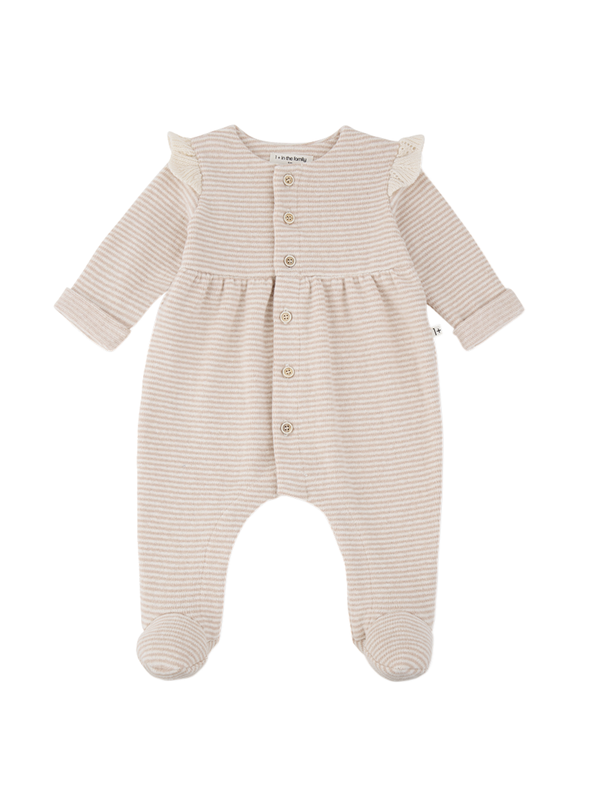Oat Ruffle Footie Rompers 1+ in The Family Oat 3M