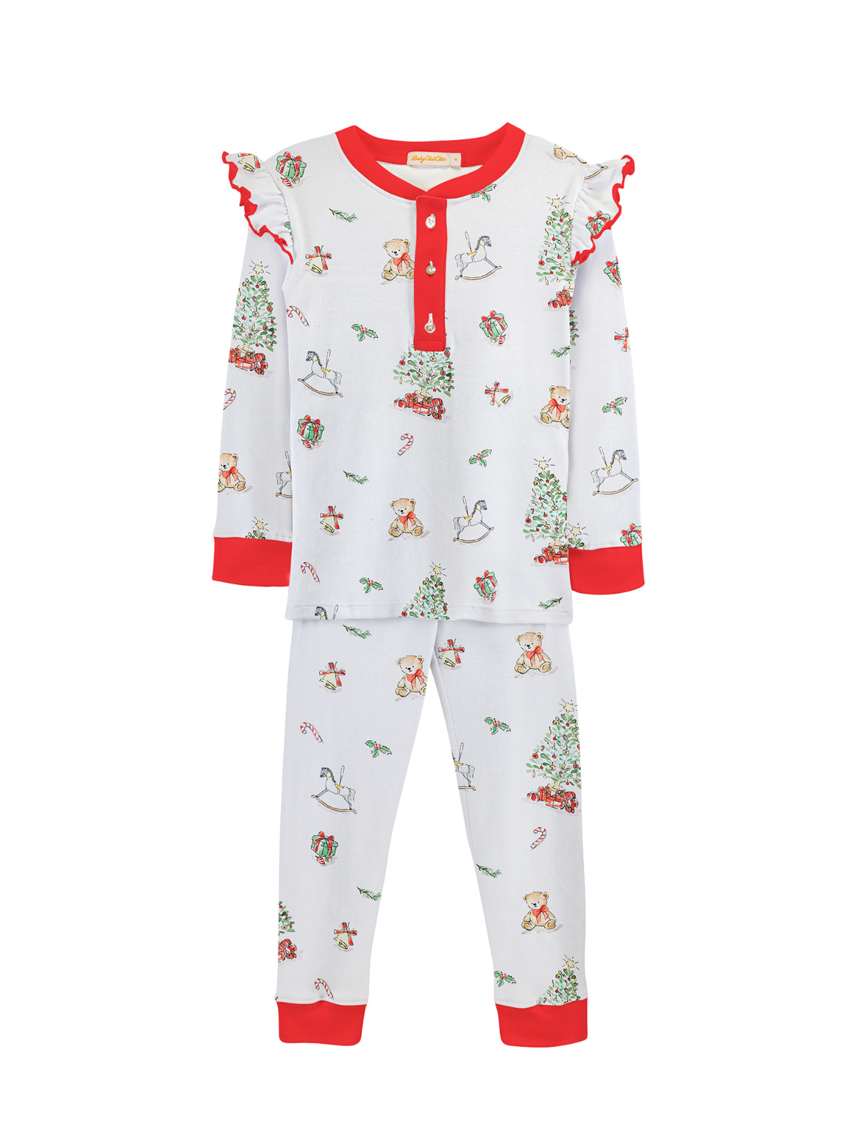 Christmas Tree PJ Set with Ruffle Pajamas Baby Club Chic White 12-18M 