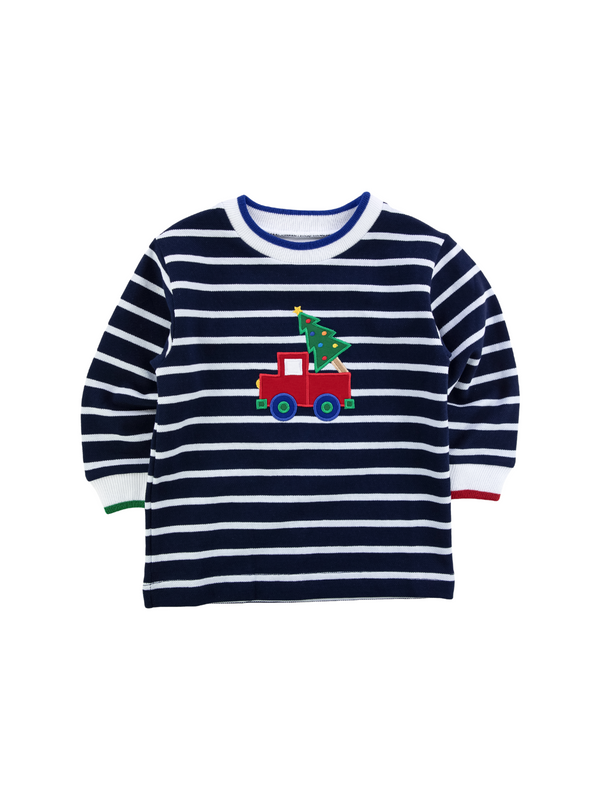 Stripe Tee with Christmas Truck Tees Florence Eiseman Navy 2T 