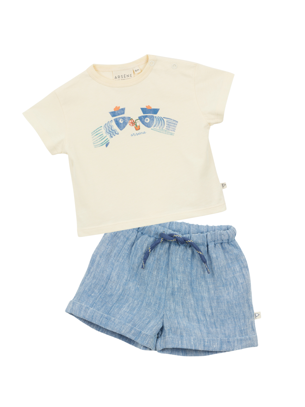 Fancy Fish T-Shirt & Shorts Set Sets Arsène et Les Pipelettes Blue Linen 6M