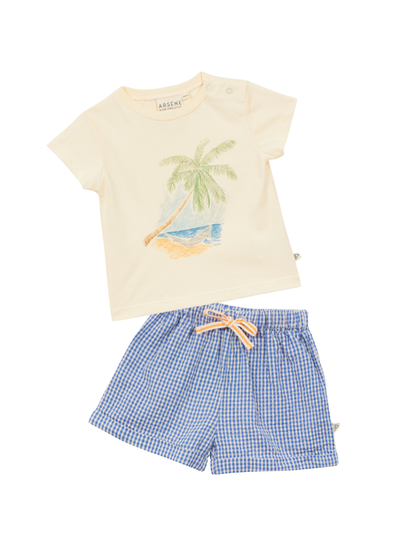 Palm Tree T-Shirt & Short Set Sets Arsène et Les Pipelettes Ecru 6M