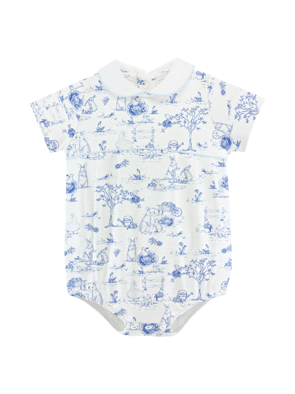 Blue Toile Bunnies Bubble Rompers Baby Club Chic Blue Toile Bunnies 0-3M