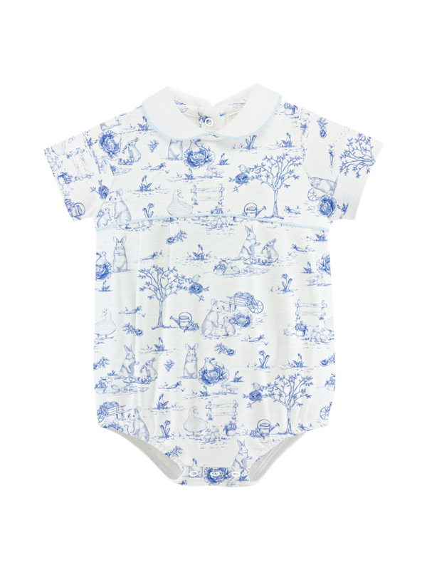 Blue Toile Bunnies Bubble Rompers Baby Club Chic Blue Toile Bunnies 0-3M
