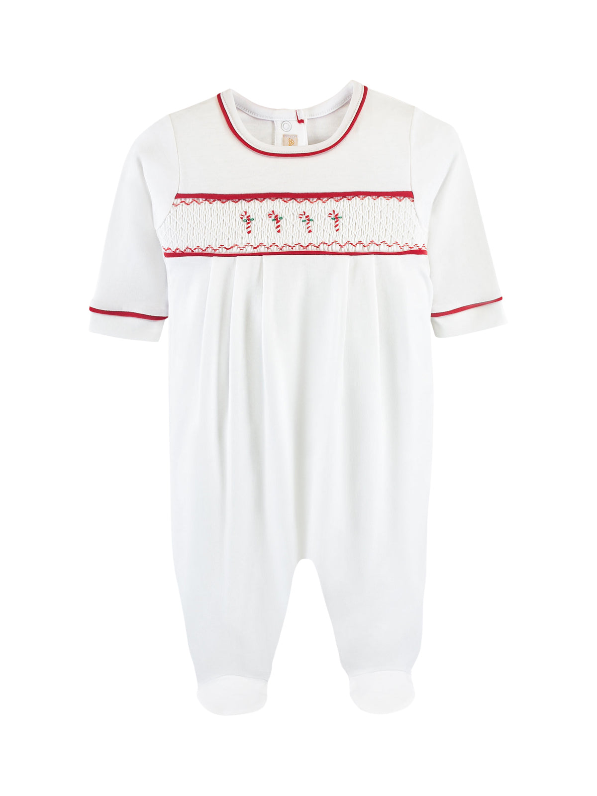 Candy Cane Smocked Footie Rompers Baby Club Chic White NB 