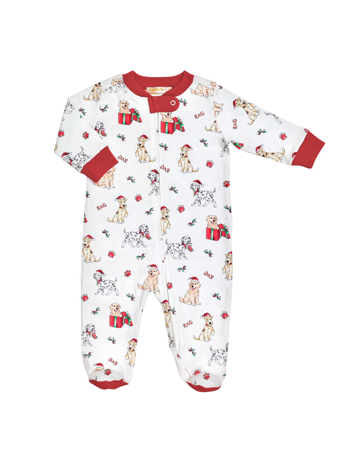 Christmas Puppy Zip Footie Pajamas Baby Club Chic White 0-3M
